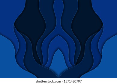 Abstract blue background with curve lines and waves. Paper cut water wallpaper.