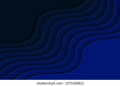 Abstract blue background with curve lines and waves. Paper cut water wallpaper.