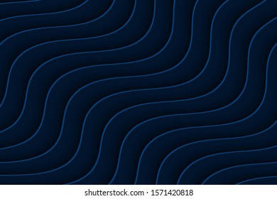 Abstract blue background with curve lines and waves. Paper cut water wallpaper.