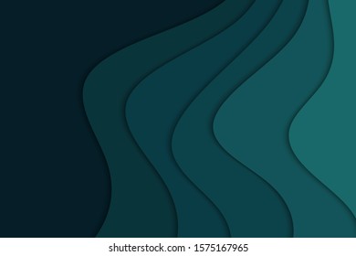 Abstract blue background with curve lines and waves. Paper cut water wallpaper.