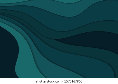 Abstract blue background with curve lines and waves. Paper cut water wallpaper.