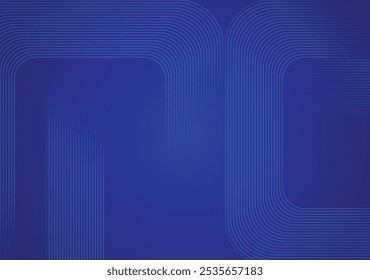 An abstract blue background with a curved line pattern features smooth, undulating lines that evoke a sense of motion and tranquility.