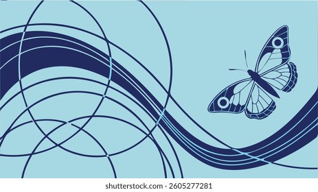 Abstract blue background with curved lines, geometric shapes, and smooth gradients. Minimalist futuristic design featuring concentric circles, flowing curves, and sleek modern vector graphics.