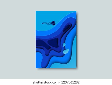 Abstract blue background. Cut shapes from colored paper. Layout for printing flyers, brochures and invitations. Vector illustration.