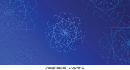 Abstrakter blauer Hintergrund mit türkiser geometrischer Blume und Mandala-Mustern, mit einer modernen Technologie-Ästhetik für professionelle Firmenbanner und digitale Poster.