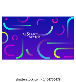 Abstract blue background. Cyan, yellow pink ring segments, curves, gradient colors. Minimal geometric lines, dynamic effect. Vector template for banners, poster, covers, flyers
