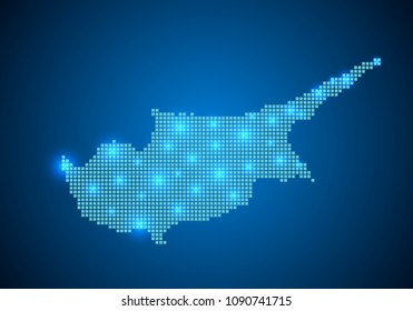 Abstract blue background with Cyprus map, internet line, connected points. Cyprus map with dot nodes. Global network connection concept. Wire frame 3D mesh polygonal network line. vector.