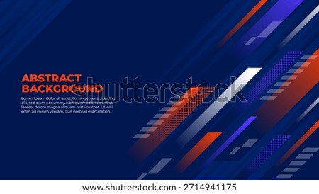 Abstract blue background design vector, dynamic sporty banner template with dark blue and orange stripes shape for sports event, presentation or web banner