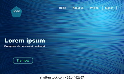 Abstract blue background design. Wavy lines in perspective. Technology, science, future style design or web page.