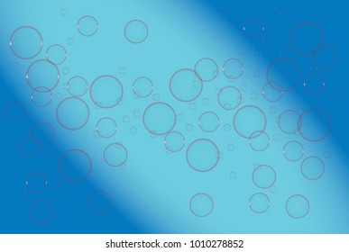 Abstract blue background with diagonal and soap bubbles. Blue and teal gradient mesh vector. Transparent circles on multicolor backdrop. Natural decoration for web design or banner template.