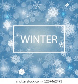 Abstract blue background. A lot of different shining snowflakes. Banner Winter. Vector illustration. Eps 10.