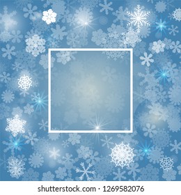 Abstract blue background. A lot of different shining snowflakes. Greeting card. Vector illustration. Eps 10.