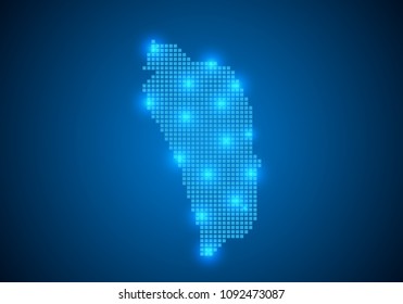 Abstract blue background with Dominica map, internet line, connected points. Dominica map with dot nodes. Global network connection concept. Wire frame 3D mesh polygonal network line. vector.