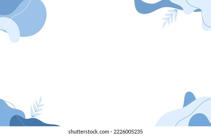 Abstract blue background of doodle shapes, lines on white background with blank space in center for text. Minimalist wavy background.