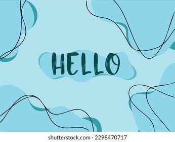 Abstract blue background of doodle shapes with lines. Minimalist aesthetic wavy background.