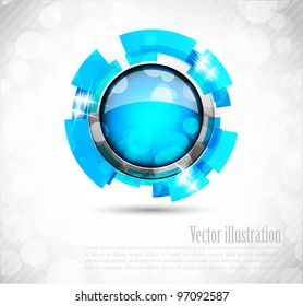 Abstract blue background with drops, button and lights