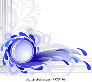 abstract blue background with drops and glass