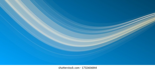 Abstrakter blauer Hintergrund mit eleganter Kurve von weißem Schlag im Himmel, grafisches Gestaltungselement