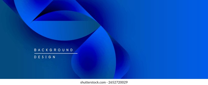 Fundo azul abstrato apresenta formas fluindo, gradientes. Elementos de design modernos criam impacto visual dinâmico. O texto lê o design do plano de fundo.