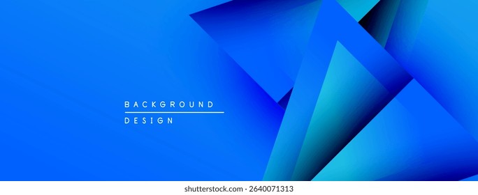 Abstract blue background features layered geometric shapes. Gradient shades create depth, modern design element. Minimal text present.