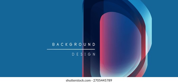 Fundo azul abstrato apresenta formas em camadas, cores vibrantes. O texto lê o design do plano de fundo. Moderna, estética minimalista.