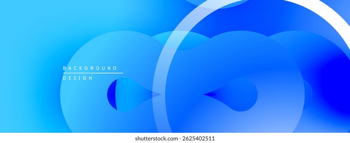 Abstract blue background features overlapping circles, gradients. Modern design elements create dynamic visual effect. Smooth transitions present calm aesthetic.
