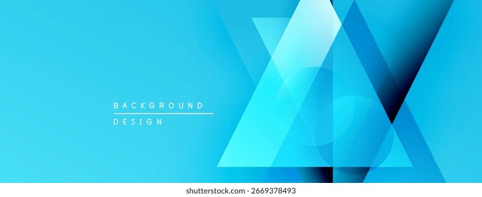 Abstract blue background features overlapping geometric shapes. Gradient colors create modern design, suitable for banners or headers.