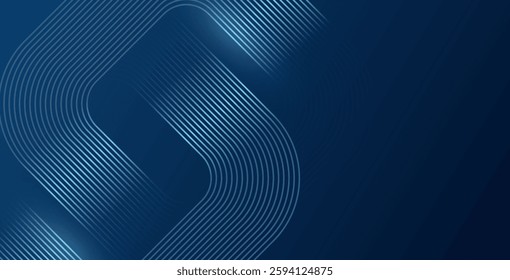 Abstract blue background featuring glowing diagonal geometric lines. Modern shiny blue rounded rectangle pattern. Minimalist futuristic design perfect for technology concepts.