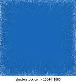Abstract blue background with fleecy thin strokes and lines. Frame, copy space. Vector illustration, template