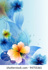 Abstract blue background with floral