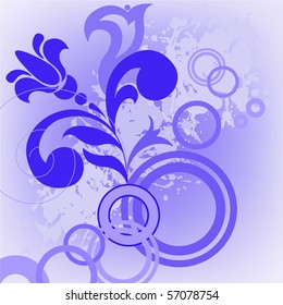 abstract blue background with a flower and circles
