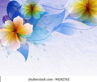 Abstract blue background with flowers