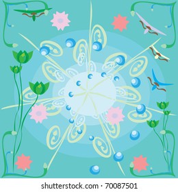 abstract blue background with flowers. Illustration