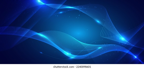  Abstract blue background with flowing lines. Dynamic waves. vector illustration.