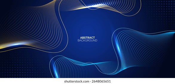Abstract blue background with flowing lines. Shiny moving lines design element. Modern blue and luxury flowing wave lines. Technology concept.