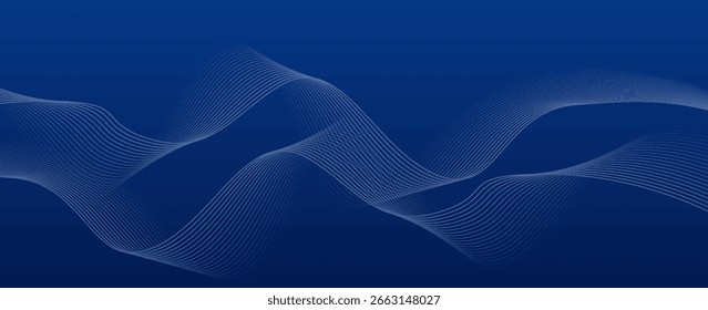 Fundo azul abstrato com linhas fluindo para conceito futurista. Ondas dinâmicas. 