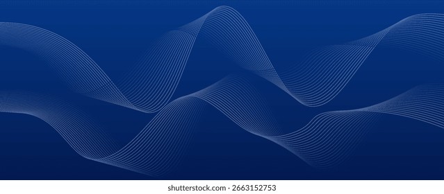 Fundo azul abstrato com linhas fluindo para conceito futurista. Ondas dinâmicas. vetor