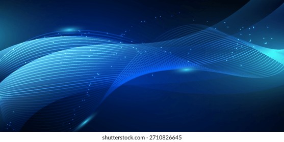 Abstractas fondo azul con líneas fluidas. Ondas dinámicas, Ilustración vectorial.