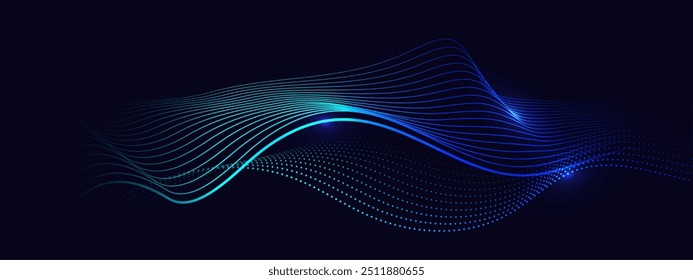 Fondo azul Abstractas con partículas que fluyen. Futurista digital y Fondo de pantalla tecnológico. Ilustración vectorial.