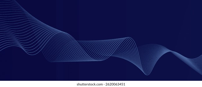 Abstract blue background with flowing wave lines. Glowing wavy lines. Shiny colorful moving lines design element. Modern dynamic wave pattern. Suit for website, poster, flyer, banner.