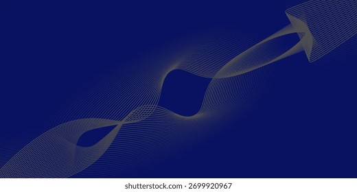 Fundo azul abstrato com linhas de onda fluindo. Linhas onduladas brilhantes. Elemento de design de linhas móveis coloridas brilhantes. Moderno padrão de onda dinâmica. Terno para site, cartaz, folheto, banner.