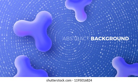 Abstract blue background with fluid shapes and luminous dots. Vector illustration.