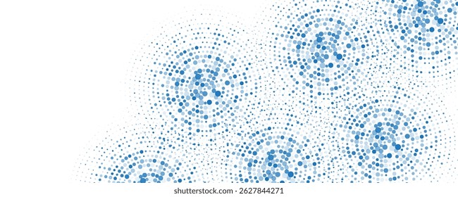 abstract blue background frame of geometric shapes. Circular ornament. Pattern of dots, particles, molecules, fragments. Poster for technology, medicine, presentations, business.