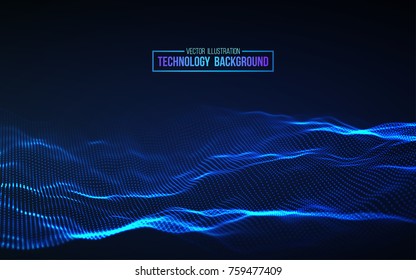 Abstract blue background. Futuristic  vector illustration. Technology background. Big data. Wave 3d abstract.