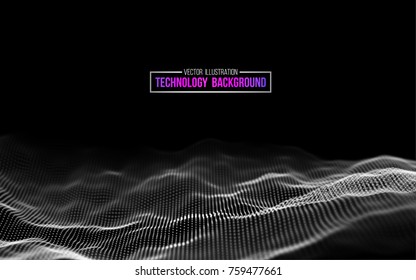 Abstract blue background. Futuristic  vector illustration. Technology background. Big data. Wave 3d abstract.