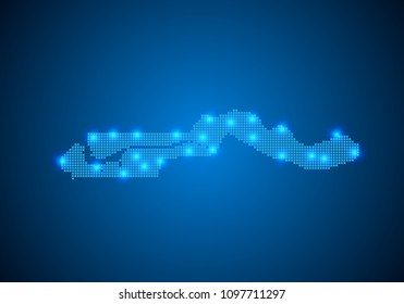 Abstract blue background with Gambia map, internet line, connected points. Gambia map with dot nodes. Global network connection concept. Wire frame 3D mesh polygonal network line. vector.