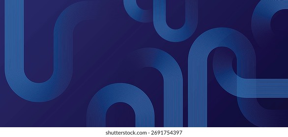 Abstract blue background with geometric circular line pattern. Modern shiny blue lines. Futuristic technology graphic design. Suit for business, cover, header, wallpaper, corporate, website, flyer