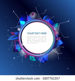 Abstract blue background with geometric elements.