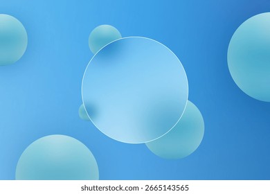Abstract blue background with geometric figures and space for text. Glass morphism. Eps 10