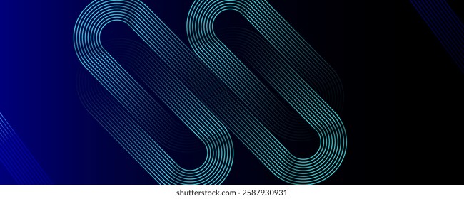 Abstract blue background. Geometric lines pattern. Shiny blue gradient lines. Futuristic technology graphic design. Suit for business, cover, header, wallpaper. Vector illustration.